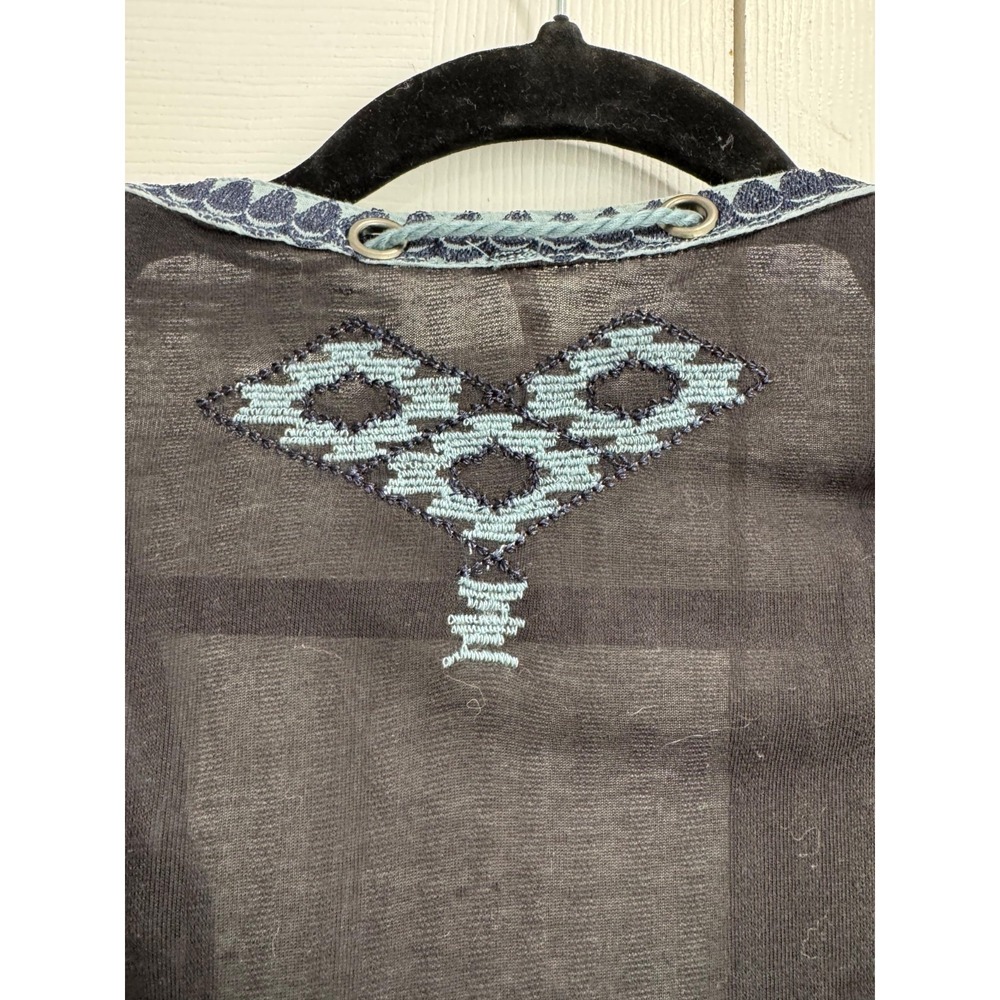 Free People Eden Loose Top Women's Medium Black Aztec Sheer Embroidered V-Neck - Picture 3 of 8